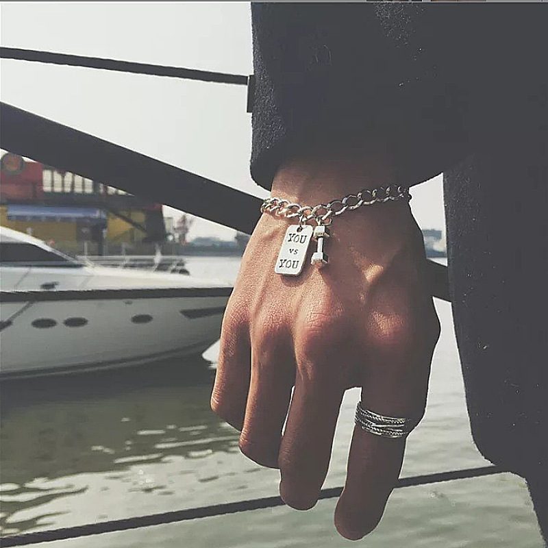 Cross-Border Hot Selling Ins Dumbbell Square Brand Bracelet Versatile Retro Fitness You Hip-Hop Chain Punk Style Niche Accessories