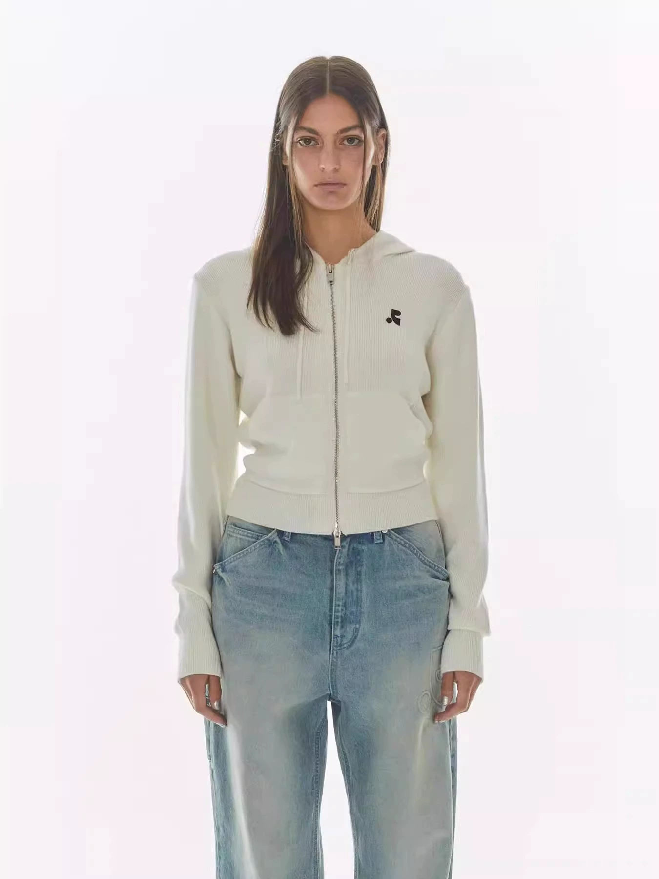 Hoody, knitted sweater with zipper, jacket