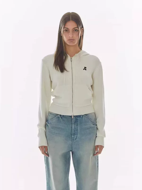 Hoody, knitted sweater with zipper, jacket