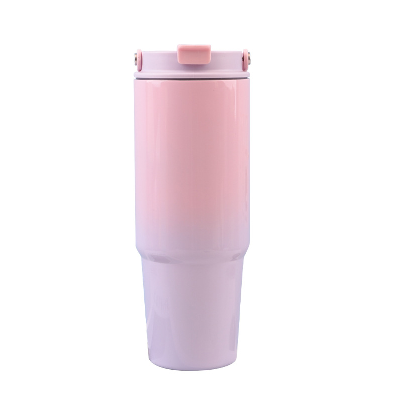 Taza termo portátil de acero inoxidable con color degradado transfronterizo caliente de 30oz, taza de agua para automóvil con pajita portátil al aire libre de gran capacidad