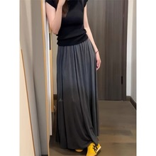 新款莫代尔小个子灰色夏季垂感半身裙高腰长裙显瘦气质慵懒黑裙子