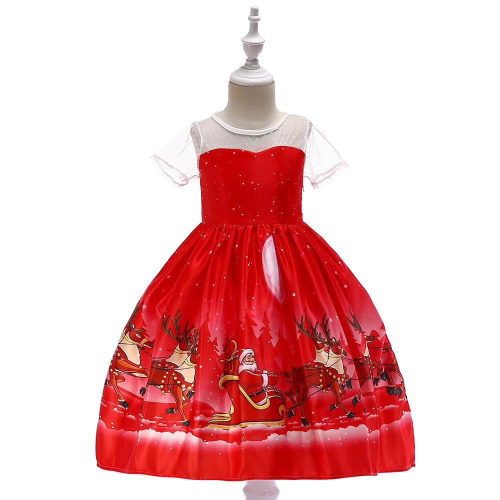 Navidad ropa para niños vestido Comercio exterior nueva historieta impresa satén rendimiento Navidad danza rendimiento falda de las mujeres
