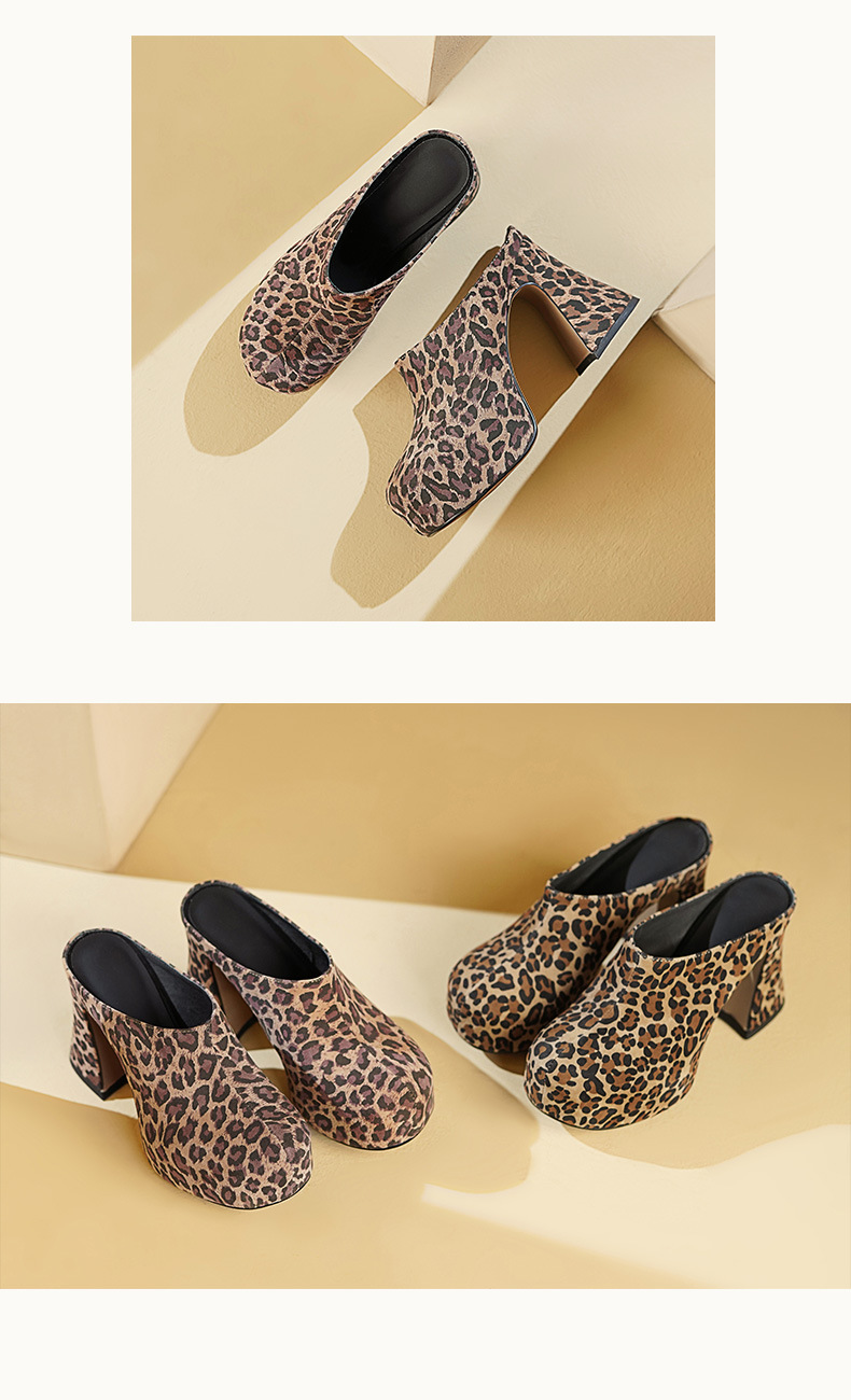 Sandal cao gót nữ họa tiết da báo, gót vuông 10cm, đế dày tăng chiều cao — Vân báo vàng, Họa tiết da báo xám chi tiết 6