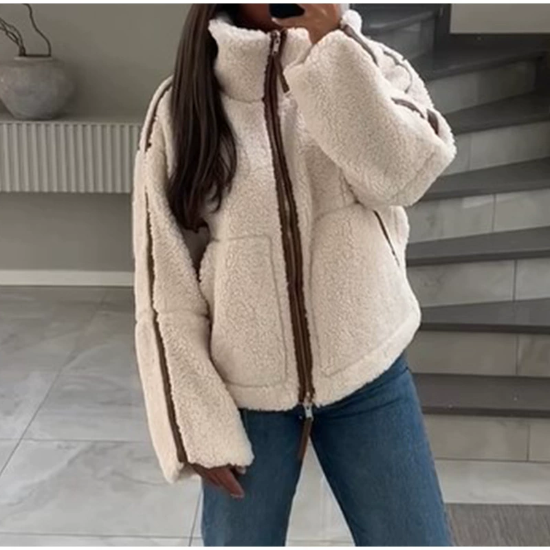 Зимняя короткая кашемировая капюшон с капюшоном 2024 трансграничная горячая распродажа с высоким воротником плюшевая толстая куртка мода дамы новая куртка