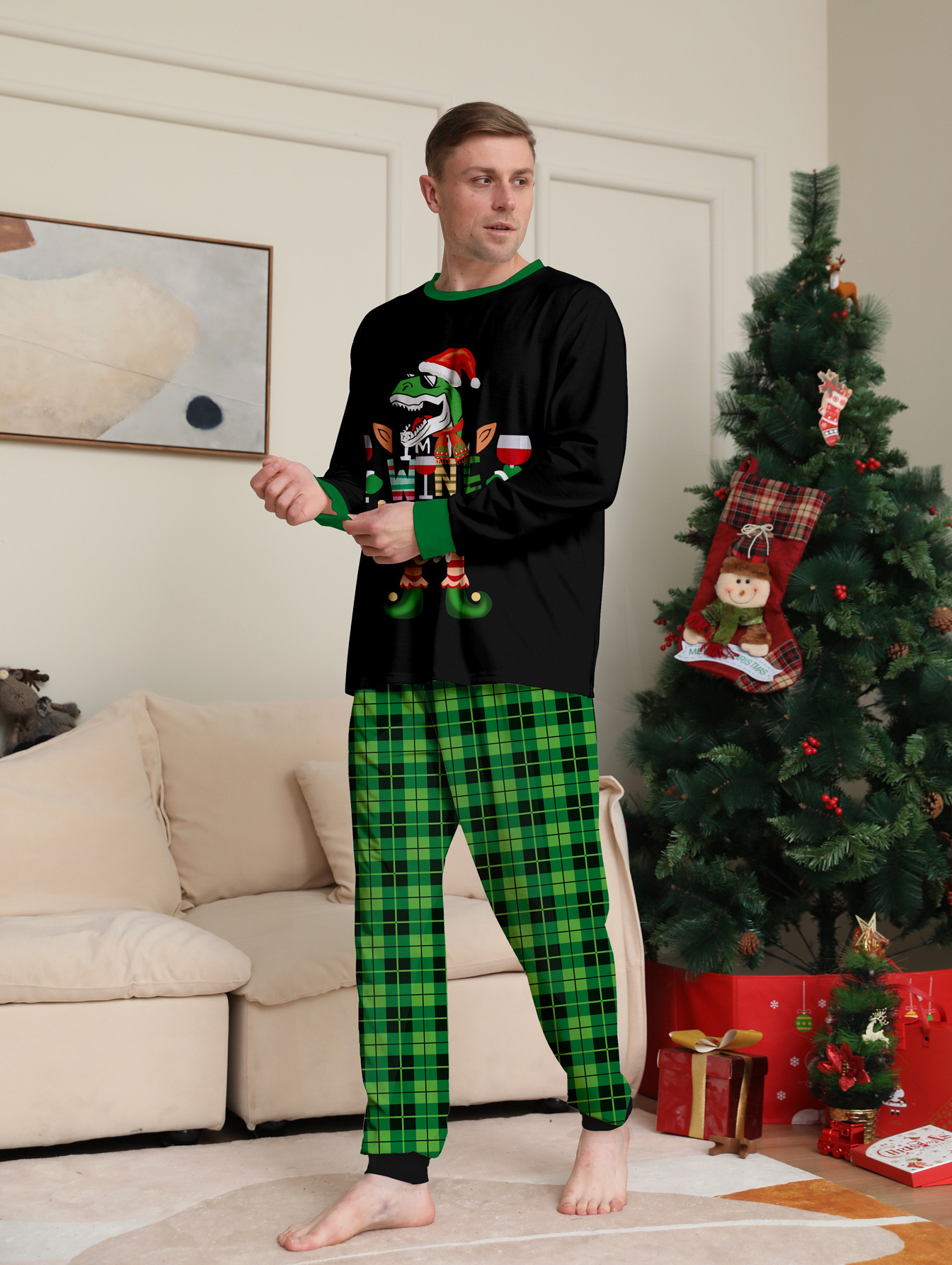 Christmas Dinosaur Letters Christmas Family suit printed homewear pajama set_voghion.com