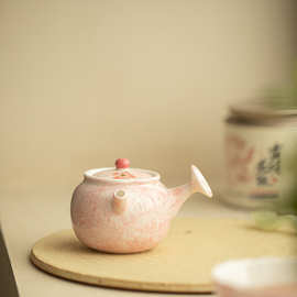 纯手绘釉下彩樱花粉茶壶侧把壶泡茶壶精致女生下午茶壶功夫茶具