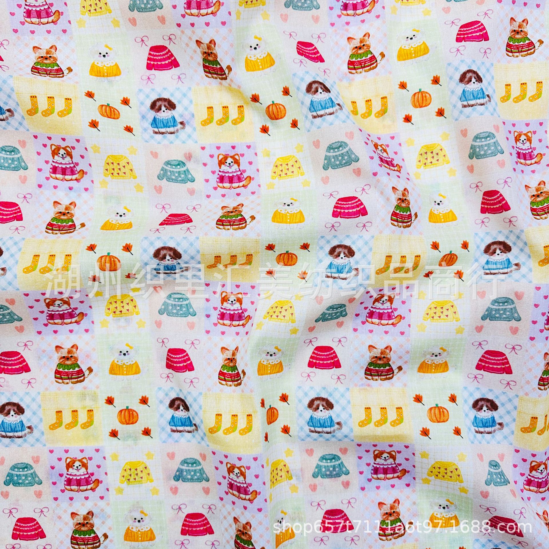 全棉40支平纹数码印花面料纯棉布料童装女装鞋服箱包手袋方巾府绸