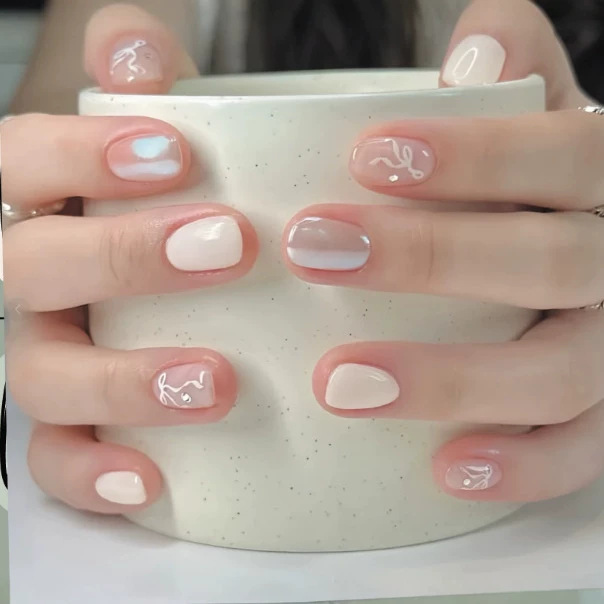 Simple Pearl White Bowknot Fake Nails, Wearable Nail Art Pieces, Reusable Nail Stickers, Pure Desire Style Nail Art Simple Pearl White Bowknot Fake Nails, Wearable Nail Art Pieces, Reusable Nail Stickers, Pure Desire Style Nail Art