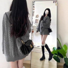 慵懒风宽松软糯中长款毛衣女2025秋季日系复古针织设计感小众上衣