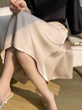 仿真丝半身裙女纱裙夏季a字百褶鱼尾包臀高腰白色黑色小个子长裙