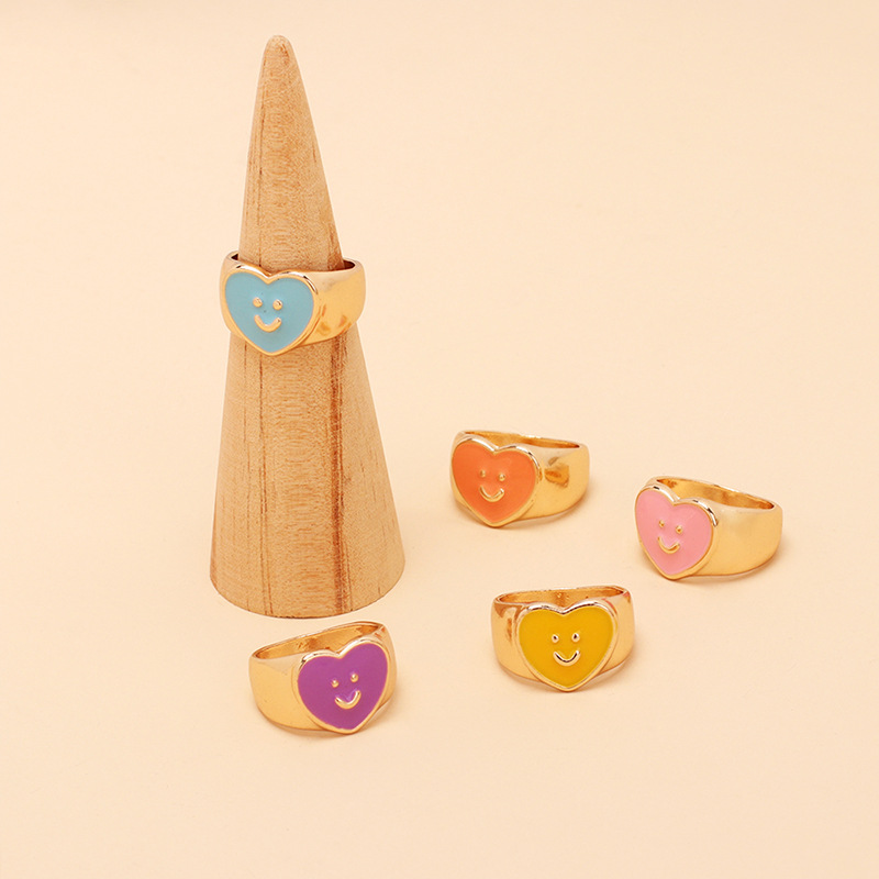 7g Weight Women'S Gender Pink, Purple, Blue, Yellow Color One Size Size Wholesale Jewelry Dripping Oil Heart Smile Ring Nihaojewelry 5