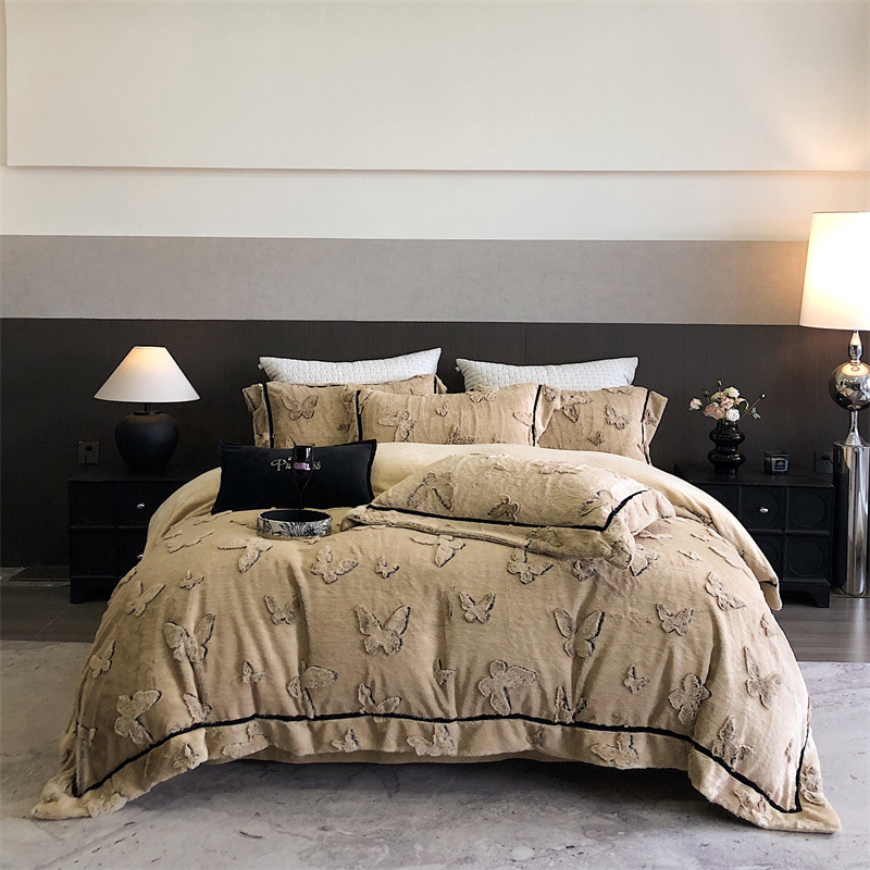 2024 nuevo conjunto de cuatro piezas de seda de alto peso de lana de leche gruesa y cálida ropa de cama de invierno textil Nantong