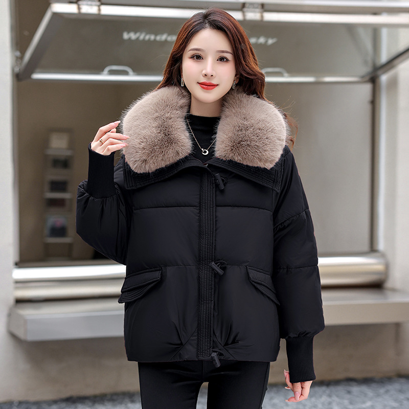 Comercio exterior corto de pluma de algodón para mujeres 2024 invierno nueva moda suelta Meirade cuello de pelo grueso abrigo cálido image 7