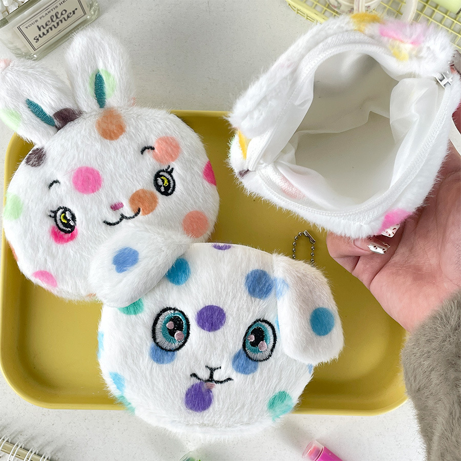 Zipper Closure Type Kid'S Animal Polka Dots Plush Zipper Kids Wallets