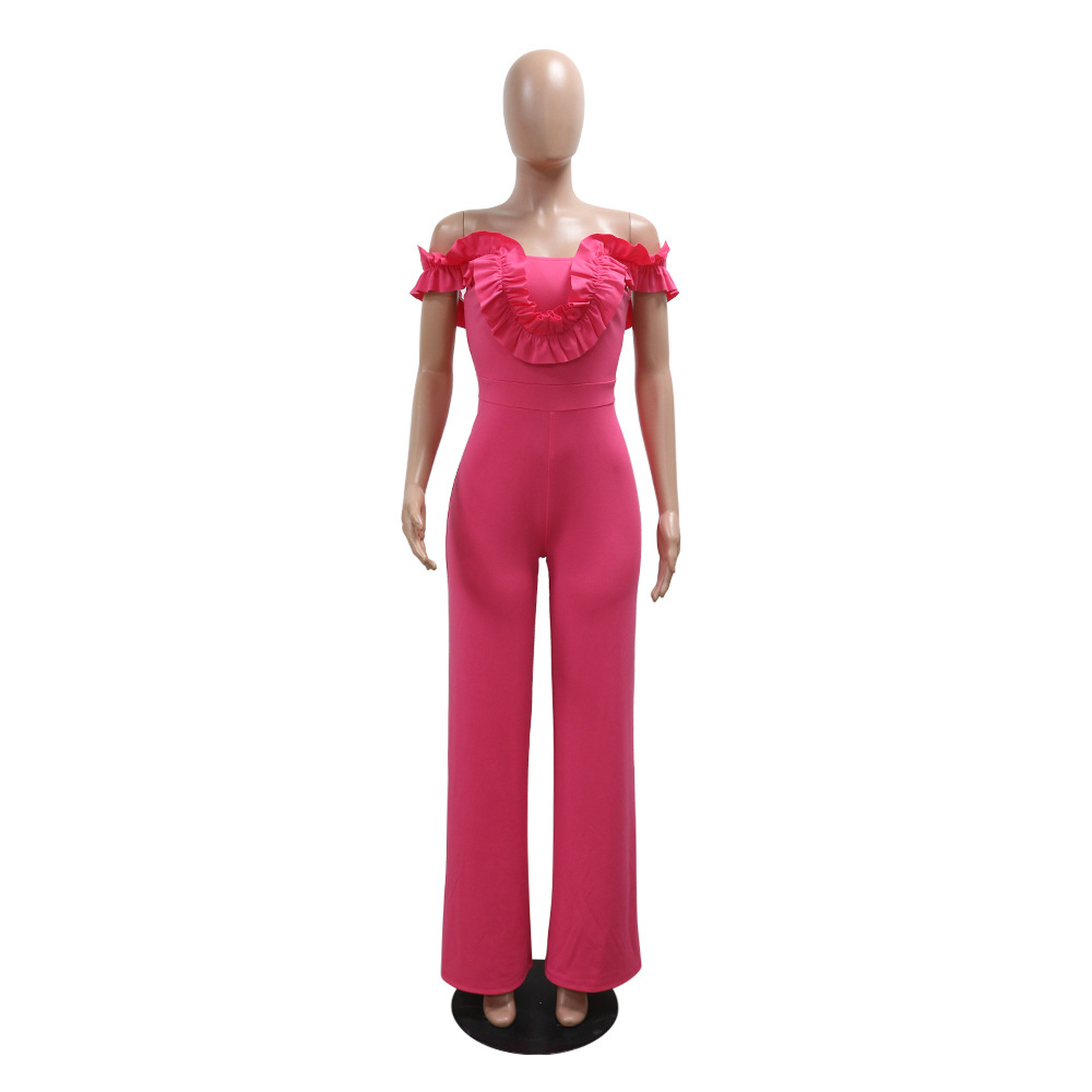 Elegant Women's One Shoulder Ruffled Slim Fit Jumpsuit Solid Colour_voghion.com