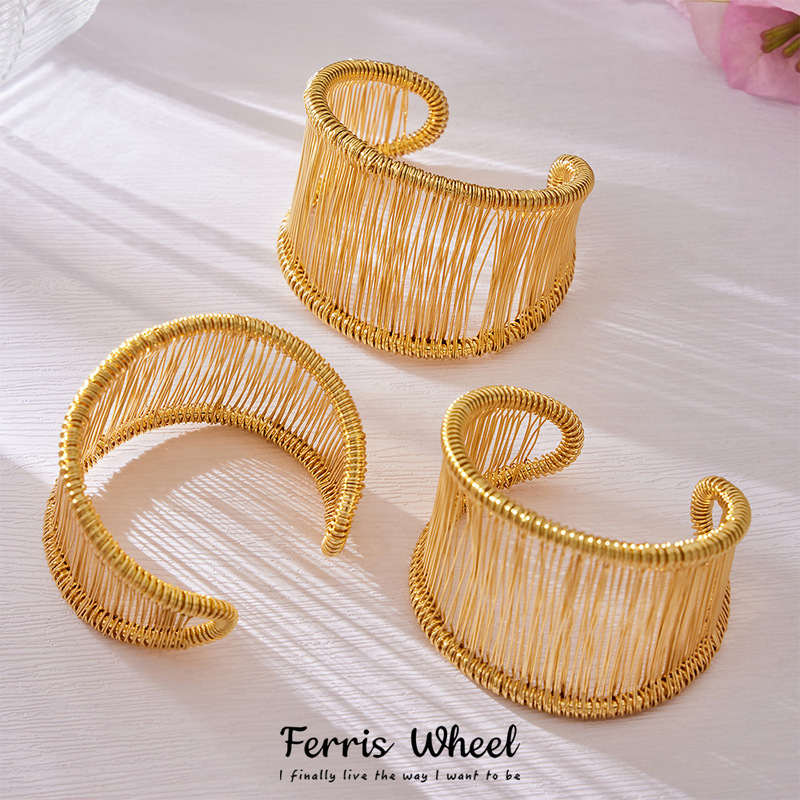 Fashionable Silk Thread-Wrapped Wide Open Bracelet Stainless Steel Bracelet Personalized Versatile Bracelet for Women European and American Style Jewelry Wholesale Fashionable Silk Thread-Wrapped Wide Open Bracelet Stainless Steel Bracelet Personalized Versatile Bracelet for Women European and American Style Jewelry Wholesale