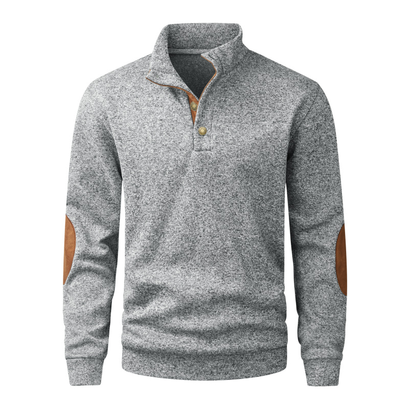 2026 new spring and autumn cross-border sweatshirt for men, European size, American style, fleece-lined, warm, buttoned, stand-up collar, pullover jacket