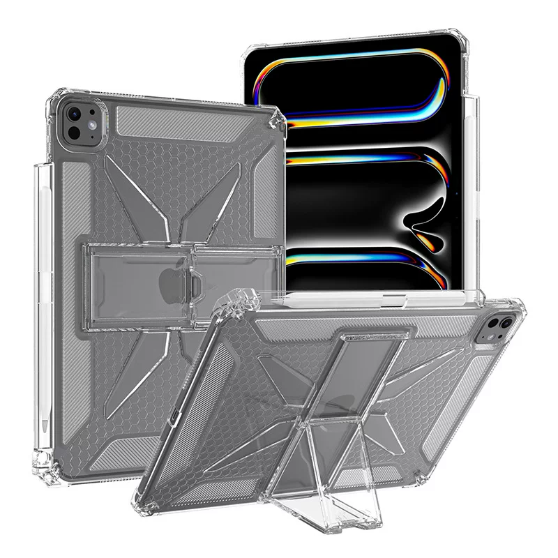 Защитный чехол для iPad 11" с подставкой, лотком для пера, вентиляцией, противоскользящим и противоударным эффектом, прозрачный, совместим с Pro11, mini7, Air13