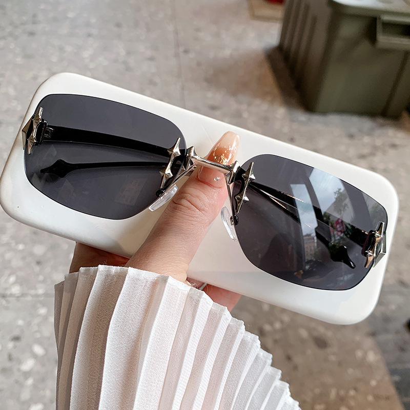 Frameless Chamfered Sunglasses For Men Stylish Design Star Patterned Y2K Unique Small Square Frame New Hot_voghion.com