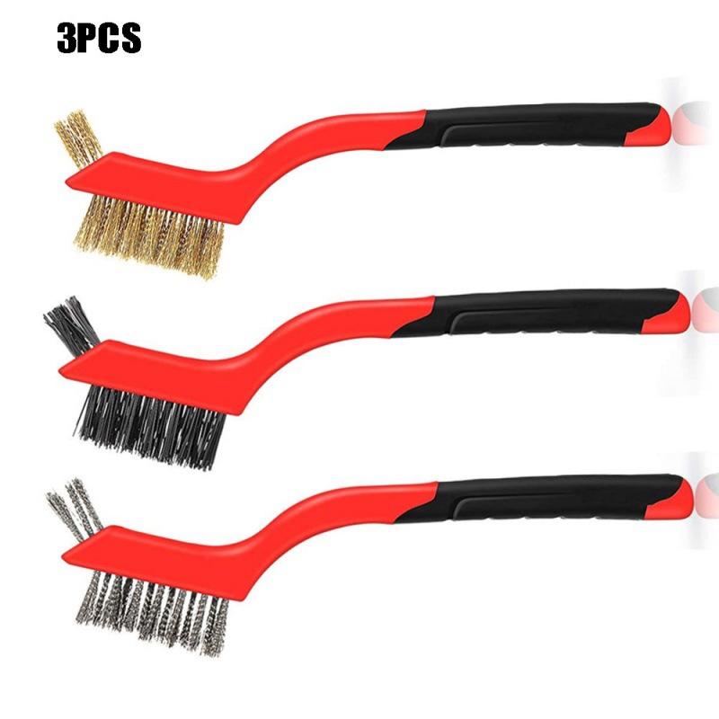 跨境3件套迷你钢丝清洁刷钢丝刷压接划痕刷，黄铜，不锈钢和尼龙