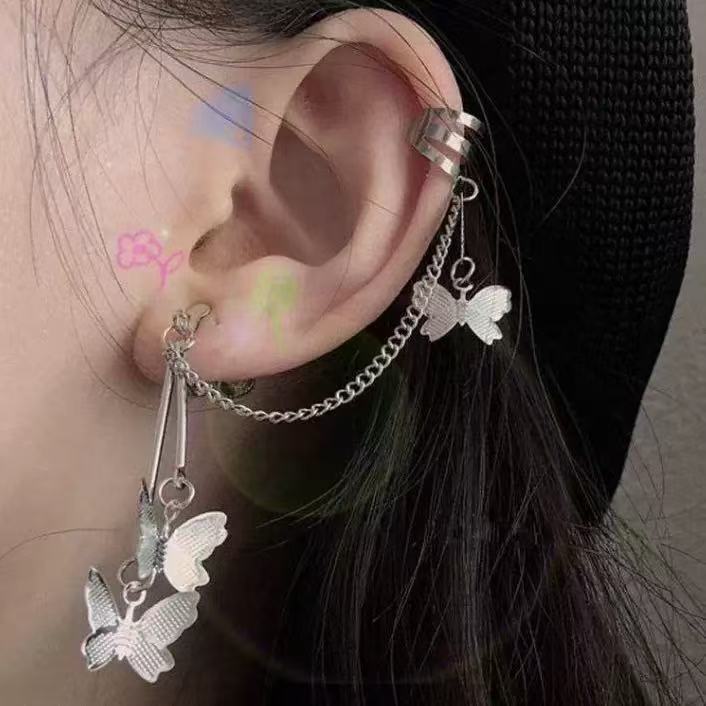 韓國網紅同款ins少女心冷淡風酷帥超仙蝴蝶耳釘耳環耳骨夾壹體