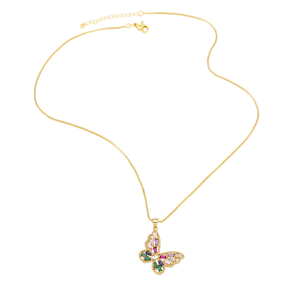 simple bohemian color zircon butterfly pendant necklace female