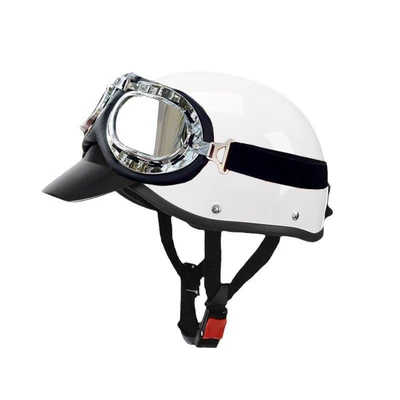Motosiklet kaskı (dəbilqə) – Men's and Women's Helmets Summer - 3c-white-brim-transparent-goggles-free-size-55-62-head-circumference