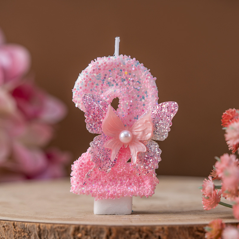 Cross-Border Xiyin Creative Pink Diamond Butterfly Butter Lamp Digital Birthday Candle 0-9 Decorations_voghion.com
