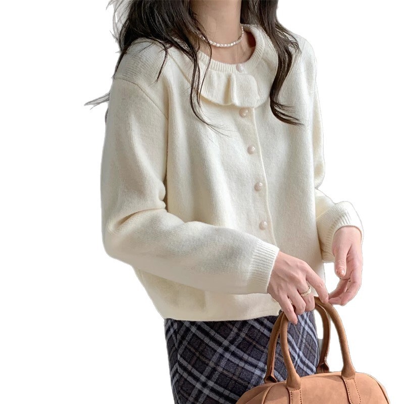 韩系学院风毛衣女温柔好看娃娃领宽松时尚外套甜美减龄针织开衫女|undefined