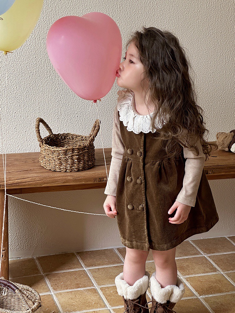 女の子の春と秋のベストスカート 2025 新しい子供の韓国コーデュロイ女の赤ちゃん秋の甘いドレス