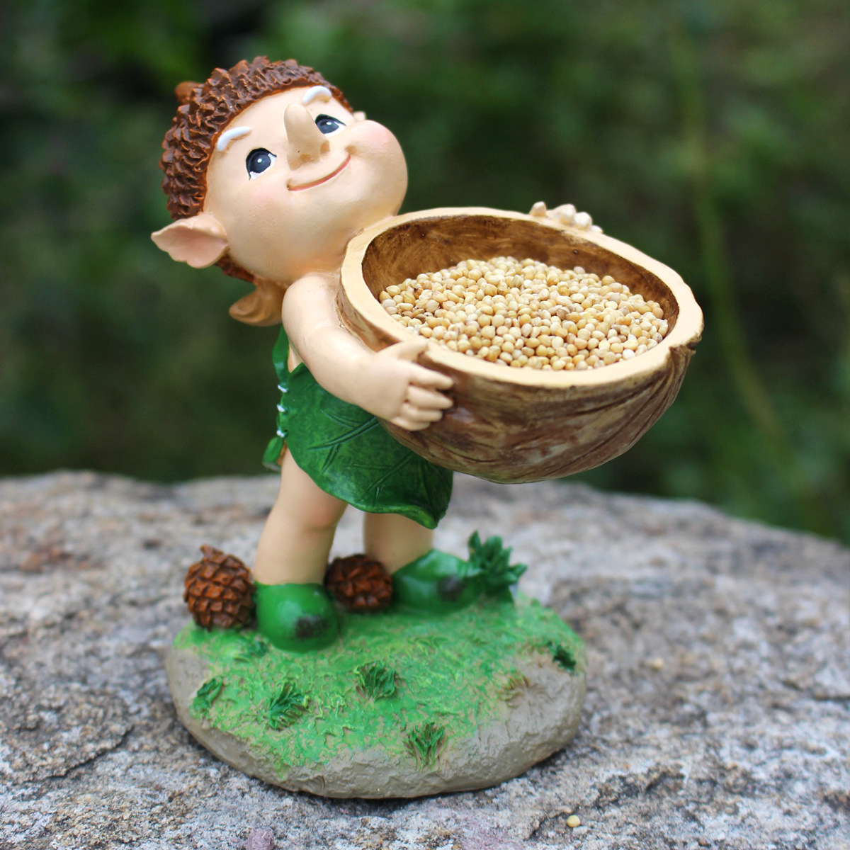  fairy tale forest elf walnut trough bird feeder resin outdoor garden statue courtyard lawn decoration pendulum
