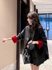 复古盘扣新中式皮衣外套女春秋新款国潮立领宽松国风气质拼接pu皮