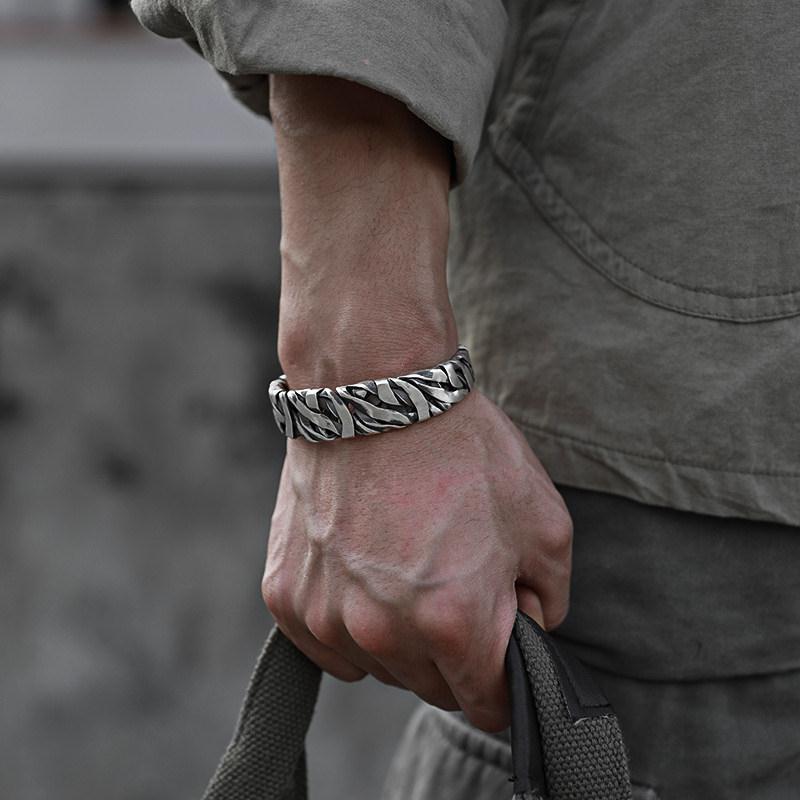 Thai Handmade Woven Bracelet For Men Vintage Wide Open Cuff_voghion.com