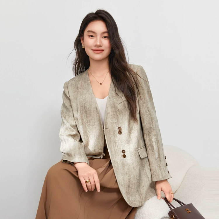 [Продвинутый ретро темперамент V-образный пиджак] Funny Show большой размер женский толстый mm2025 весенний стиль