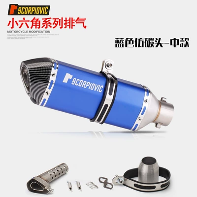 Motorcycle exhaust pipe: Ninja Z250Sl Small Hexagonal - medium-model-blue-imitation-carbon-head
