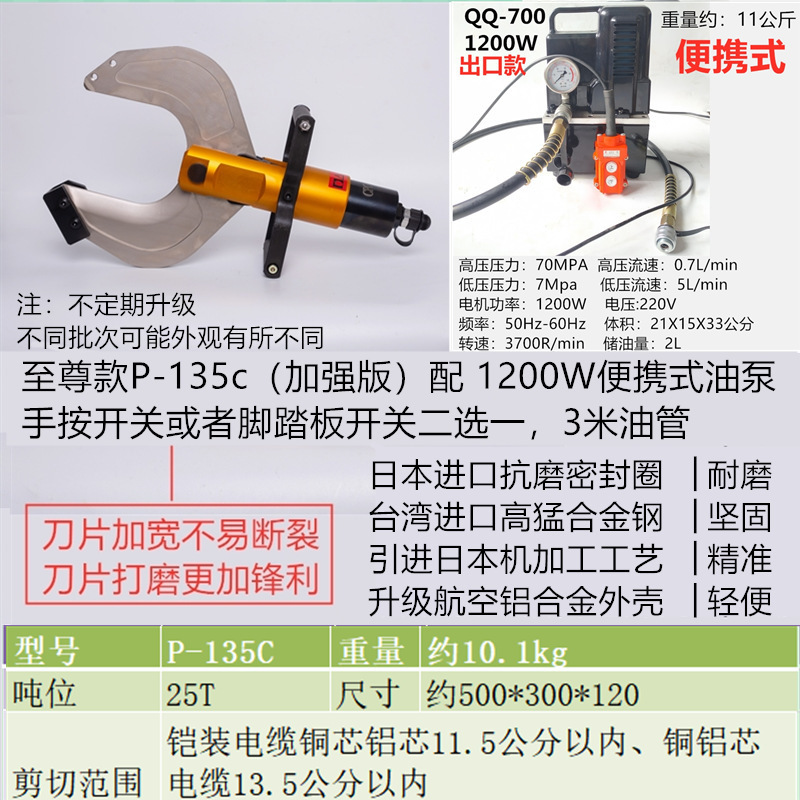 ポータブル電動油圧ケーブルカッター電動ケーブルカッター油圧切断ワイヤーペンチ高圧装甲開口部 P-8 極|undefined