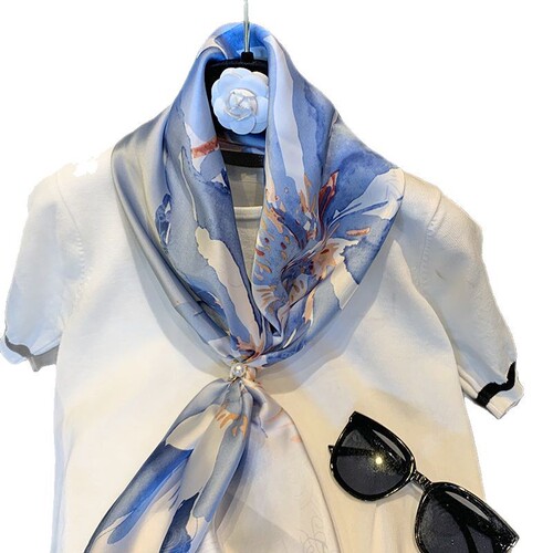 Dance Douyin live supply 90cm large square scarf silk print satin face scarf Korean style fashionable versatile scarf chiffon