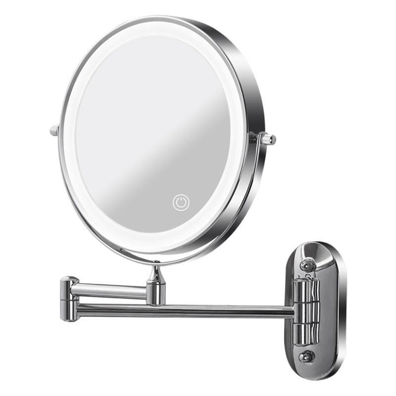 Cuarto de baño espejo cosmético montado en la pared espejo plegable Hotel Punch-libre lupa de doble cara con luz LED vestidor y espejo de belleza