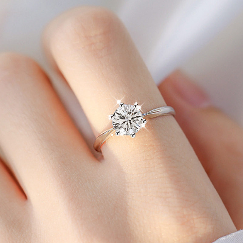 Wanying Six Claw Diamond S Pure Silver Gift Wedding Ring Light Luxury Simple Fashion Jewelry_voghion.com