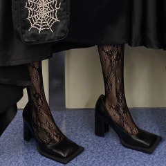 Meiyi と同じスタイルのメリージェーンシューズ女性のための 2025 春の新スタイル英国浅い口ミディアムヒールスクエアトゥシール帆厚いヒールハイヒール