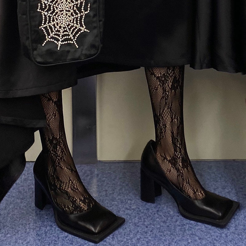 Mary Jane Shoes for Women 2026 British Style Shallow Square Toe Block Heel High Heels Slip-On Shoes