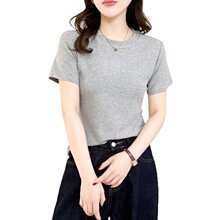 正肩简约百搭灰色T恤女2026夏季新款小个子纯色简约基础短袖上衣