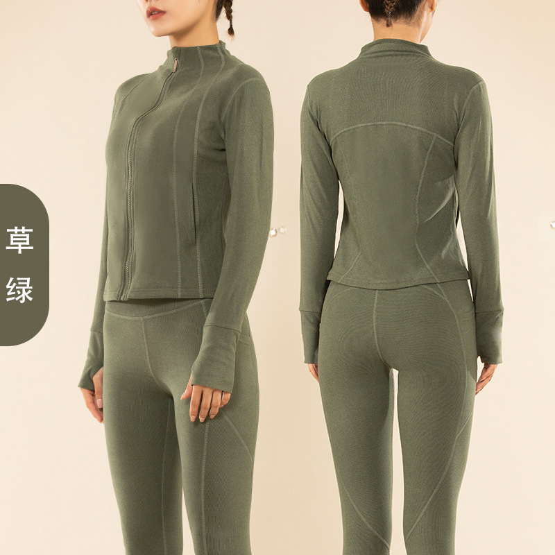 Juyitang cepillado yoga ropa superior melocotón deportes abrigo de las mujeres del otoño y el invierno de la cremallera del collar del soporte corriendo ropa de entrenamiento