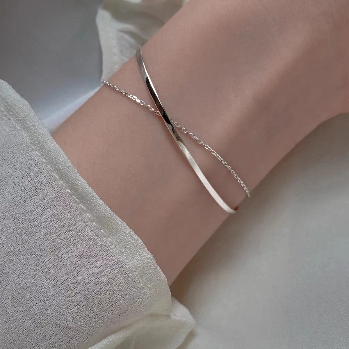 s925 Silver-plated Smooth Chain, Simple Ins Niche Design, Trendy Minimalist Style Women's Bracelet_voghion.com