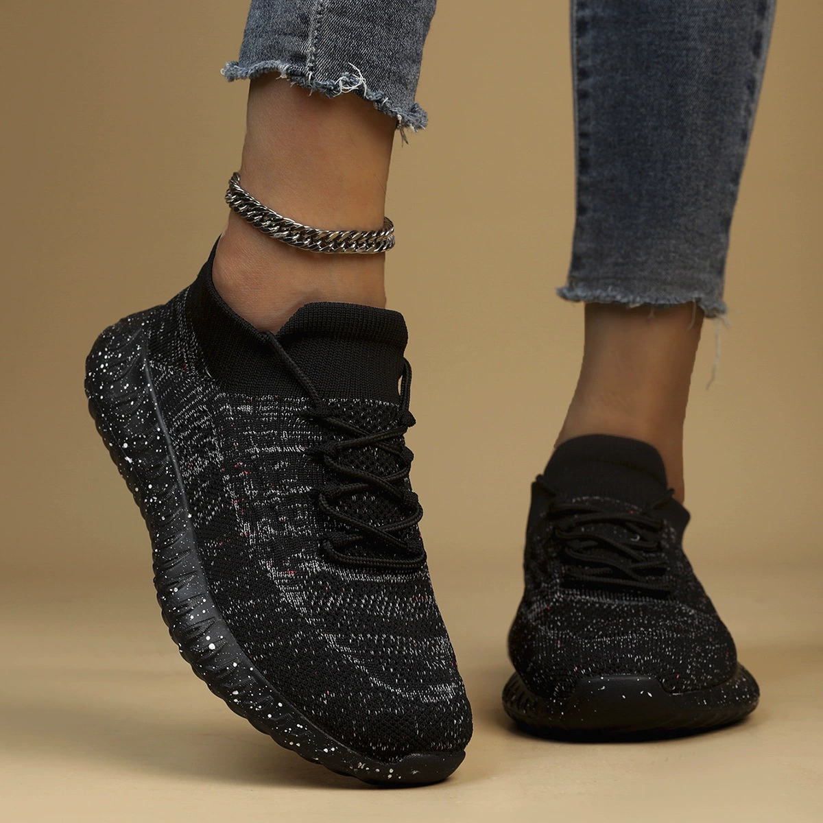 Трансграничная женская обувь, легкие дышащие летающие тканые туфли, удобная повседневная обувь на шнуровке, Женские Кроссовки больших размеров, кроссовки