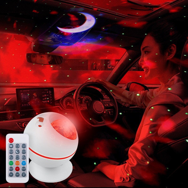 Cross-border LED Spherical Starry Sky Projection Lamp, Romantic Car Atmosphere Light with Colorful Water Ripple and Moon Patterns, Laser Night Light—Perfect Gift