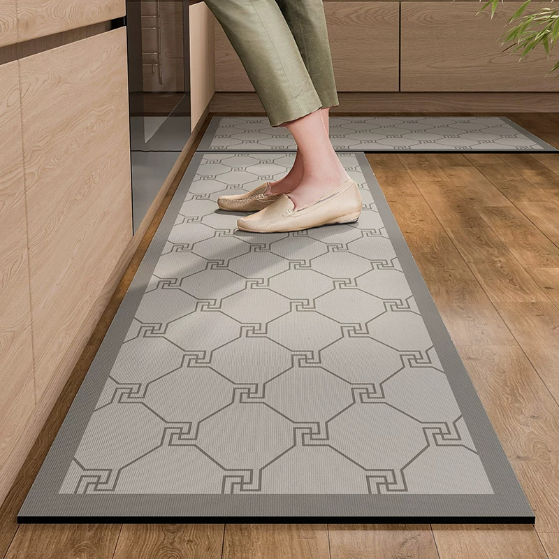 Cross-border Nordic-style geometric color-block long strip rug, kitchen oil-resistant, non-slip, absorbent, and stain-resistant floor mat, entryway decorative mat
