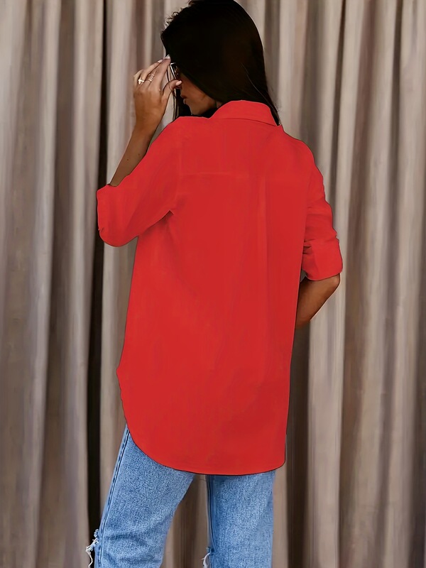 2025 クロスボーダー新ヨーロッパとアメリカのファッションボタン無地トップス女性のオフィス日常作業服|undefined