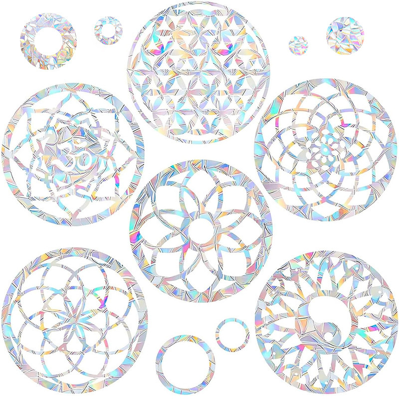 Amazon Cross-border New Mandala Window Stickers Halloween Christmas Snow PVC Laser Glass Stickers Anti-collision Window Stickers