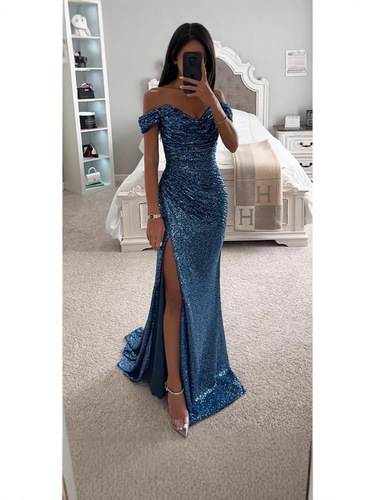 Cross-border best-selling foreign trade women's clothing independent station polyester sexy fine sparkly slits ballroom dress sequin dress new product